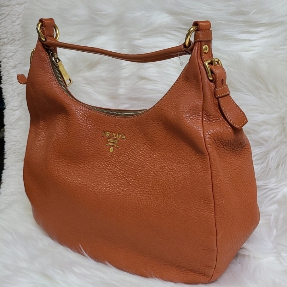 Prada Vitello Danio Sacca Hobo in Burnt Orange